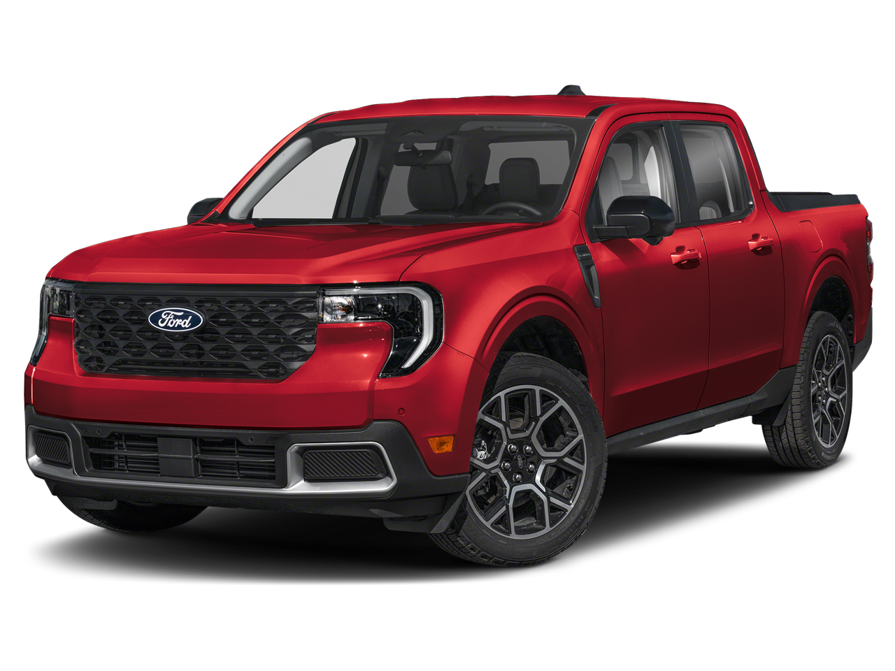 2026 Ford Maverick LARIAT in Ruby Red Metallic Tinted Clearcoat — front three-quarter view