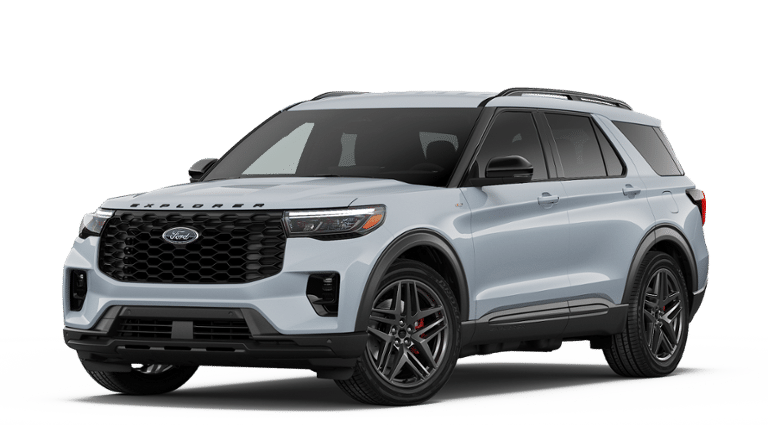 2026 Ford Explorer ST-Line in Space White Metallic — front three-quarter view