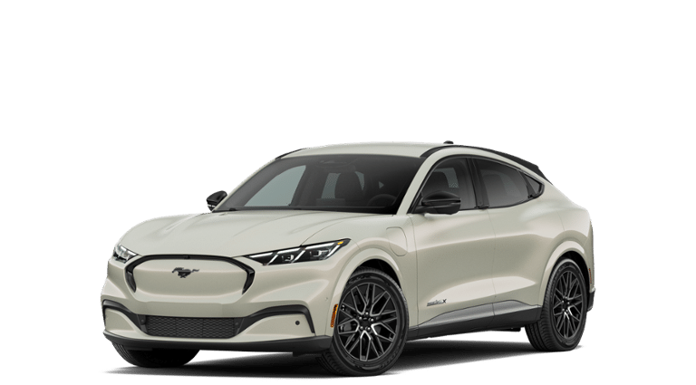 2026 Ford Mustang Mach-E Premium in Desert Sand — front three-quarter view