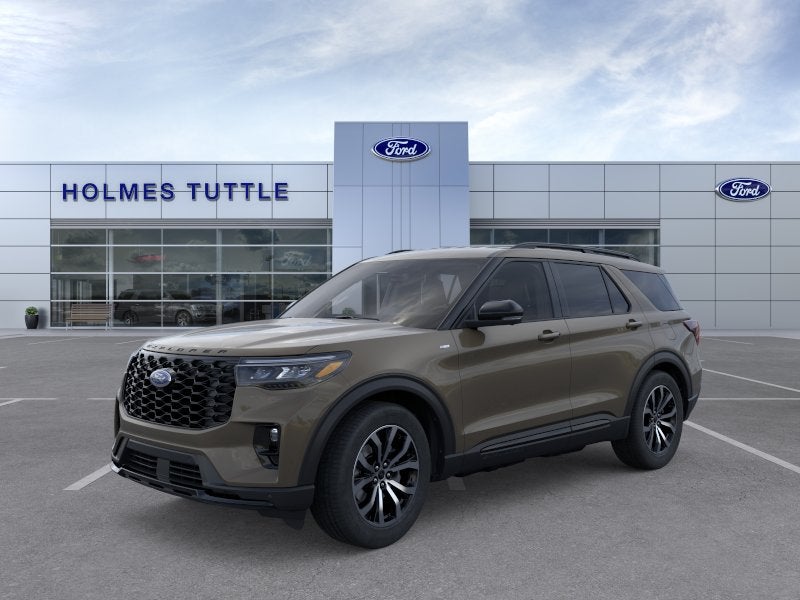 2026 Ford Explorer ST-Line in Marsh Gray — front three-quarter view