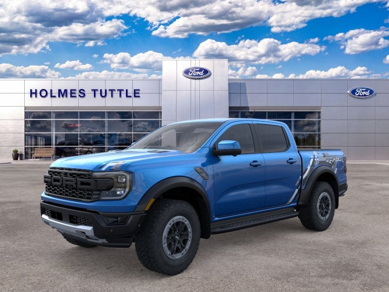 2026 Ford Ranger Raptor in Velocity Blue Metallic — front three-quarter view